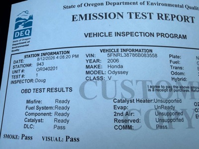 2006 Honda Odyssey DEQ Report