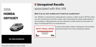2006 Honda Odyssey Report