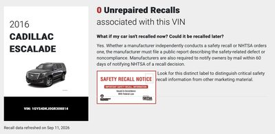 2016 Cadillac Escalade 0 open recalls