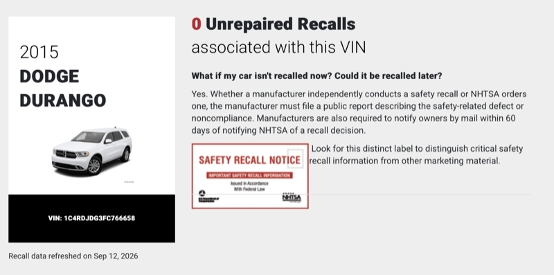 2015 Dodge Durango 0 open recalls